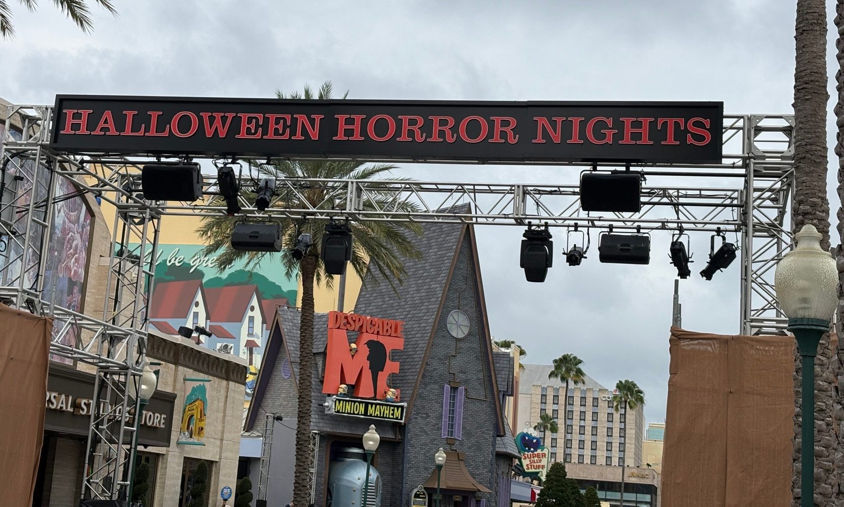 The Halloween Horror Nights 35 Marquee Is Hanging at Universal Studios Florida, and a Stranger Things Radio Station Is Now a Food Booth