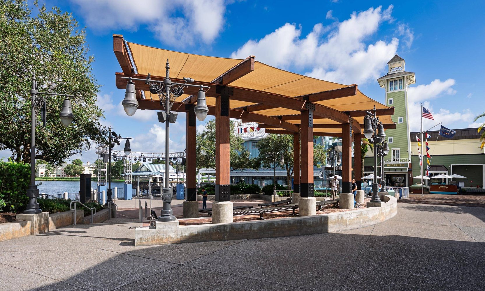 Disney Springs' Waterview Park Is Open Again 87 Days Past Its Target Date, With a Permanent Shade Canopy Over the Seating