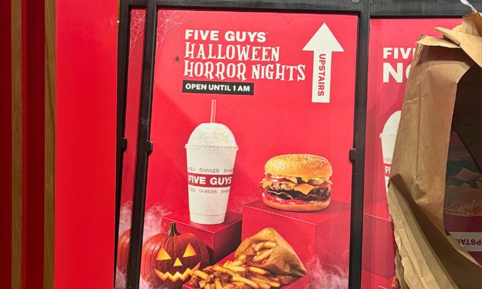 Five Guys Is Training Staff at Universal CityWalk, and Its Halloween Horror Nights Sign Already Promises a 1 a.m. Close