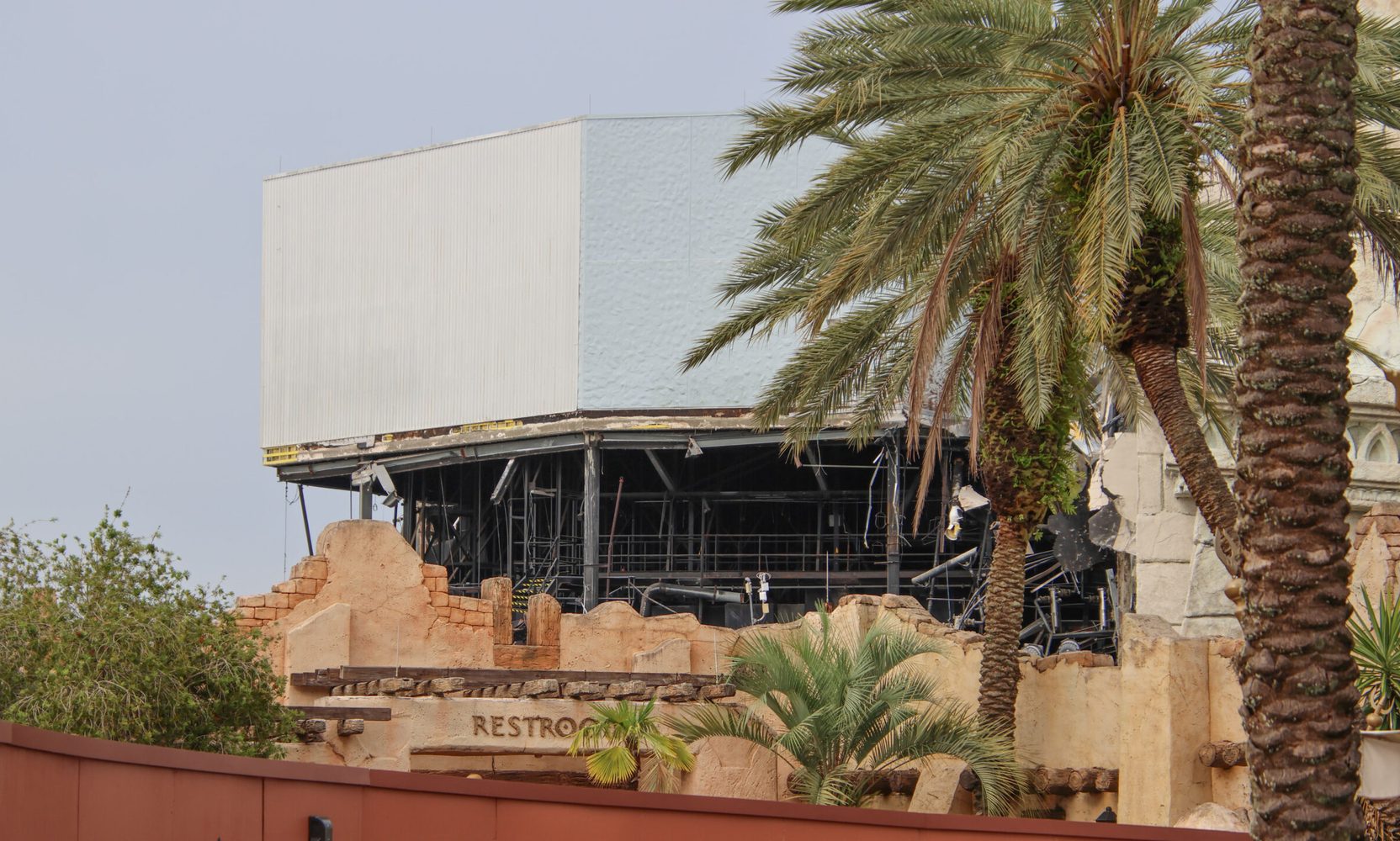 Demolition Has Peeled the Side Off Poseidon’s Fury, Exposing the Steel Skeleton of Its Final Show Chamber at Islands of Adventure