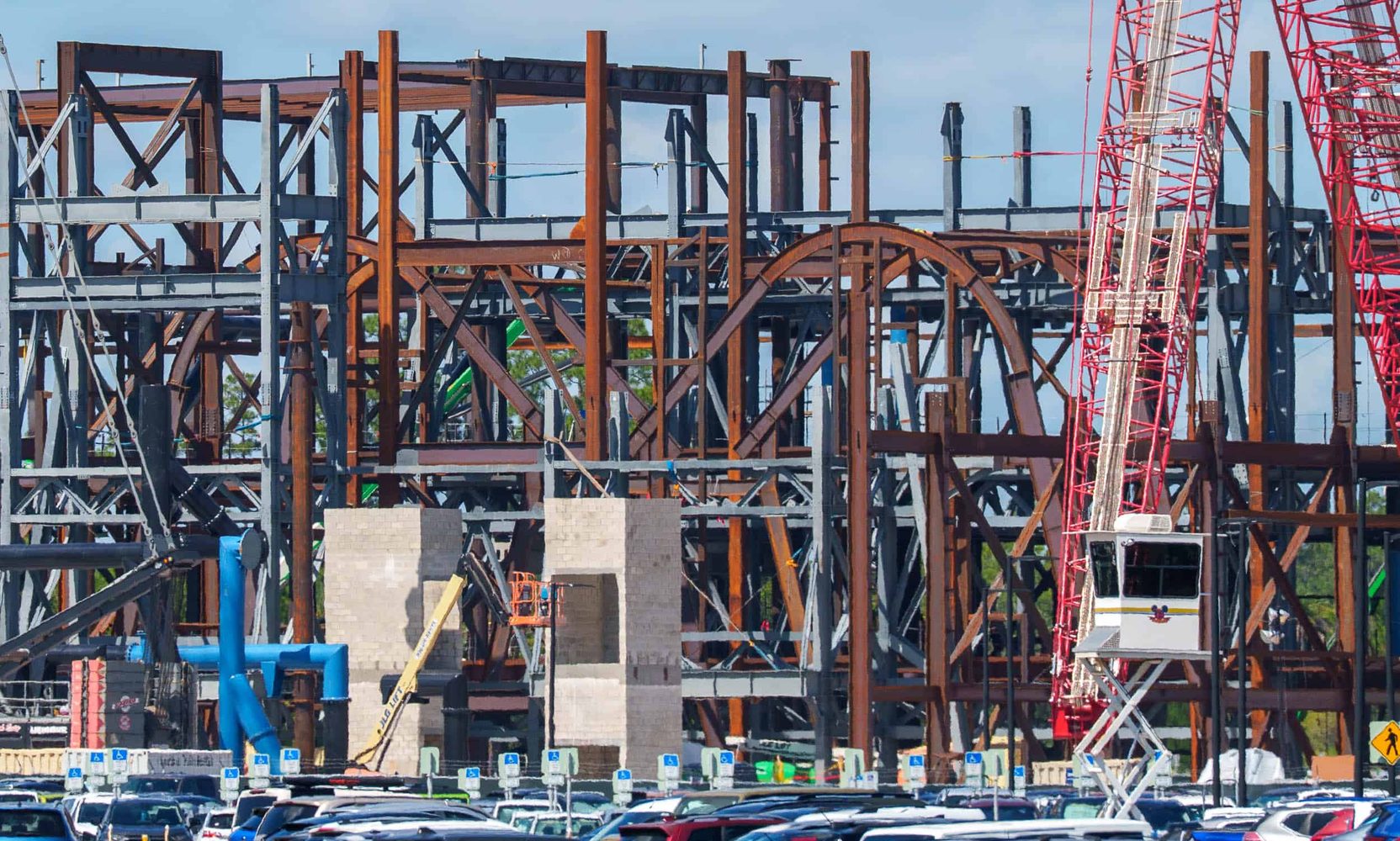 The Monsters, Inc. Coaster's M Shaped Load Station Went Up in Steel, and You Can See It From the Hollywood Studios Parking Lot