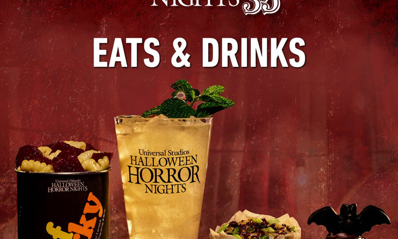 A molded brain, a bat-topped black cake, and a jerky can full of pasta: Universal reveals the HHN 35 menu