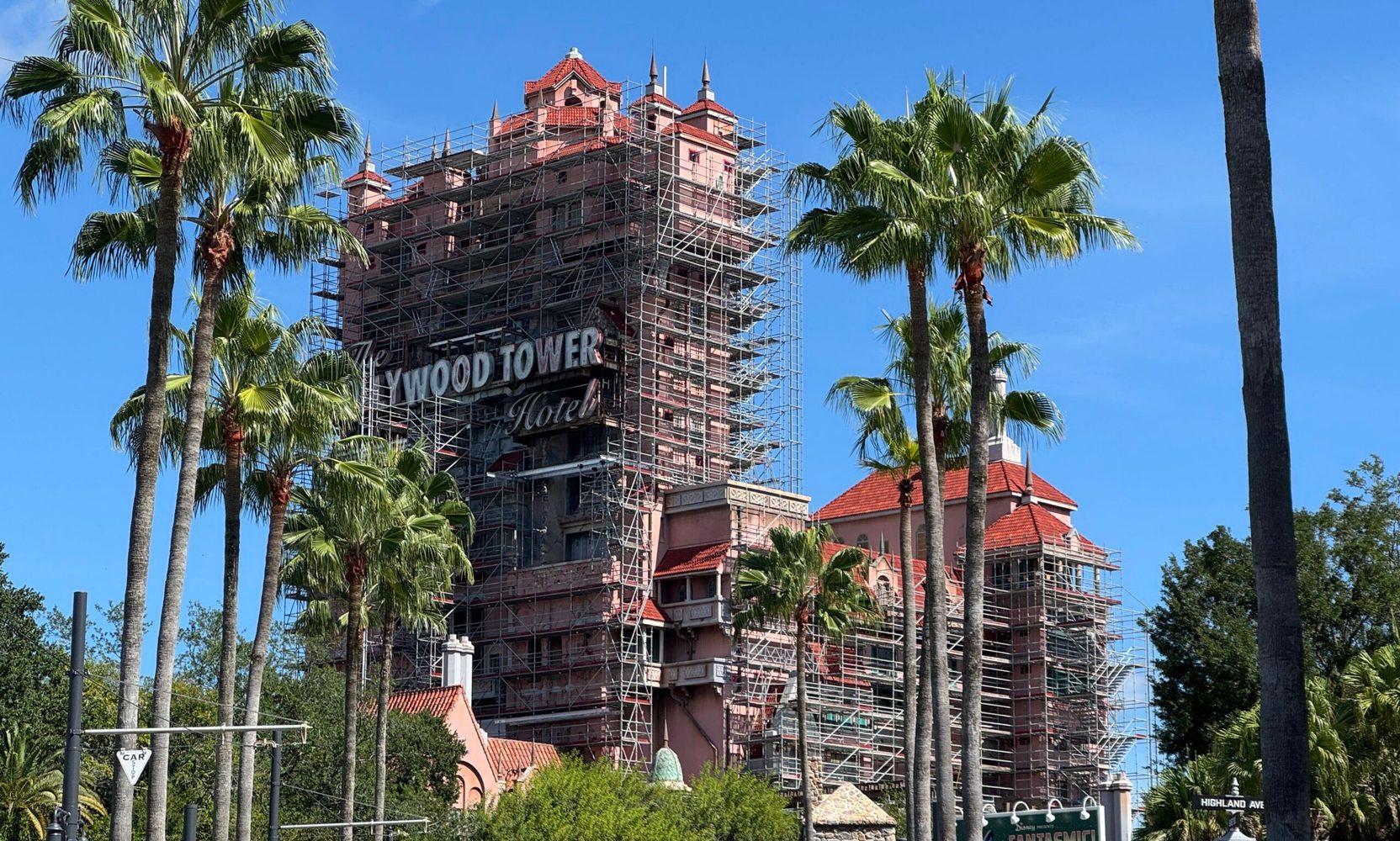 Scaffolding Now Covers the Whole Front of Tower of Terror at Hollywood Studios, but the Ride Stays Open With Gaps Left for Its Windows