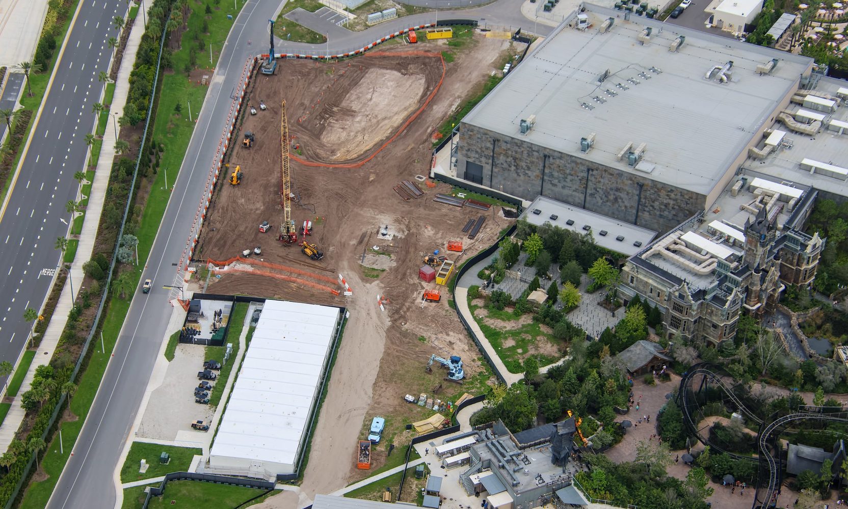 A Pile Driver Now Rises Over Epic Universe's Frankenstein Gate as a New Ride Pit Is Dug Behind Monsters Unchained