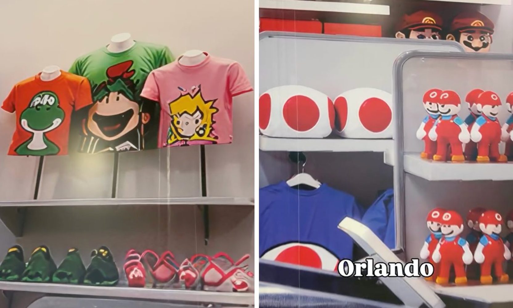 Universal's Closed Store at Orlando's Airport Has a Construction Wall of Warped Mario Merch, and WDWNT Says the Images Are AI