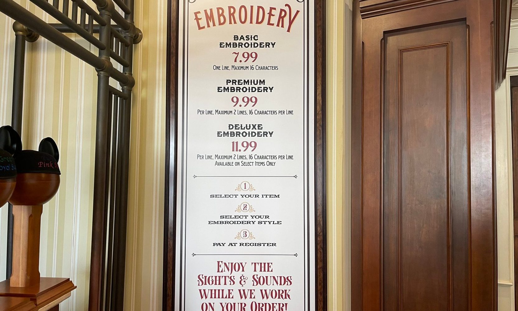 Magic Kingdom's Basic Embroidery Jumps From $4.99 to $7.99 at Curtain Call Collectibles, and Some Thread Colors Are Gone