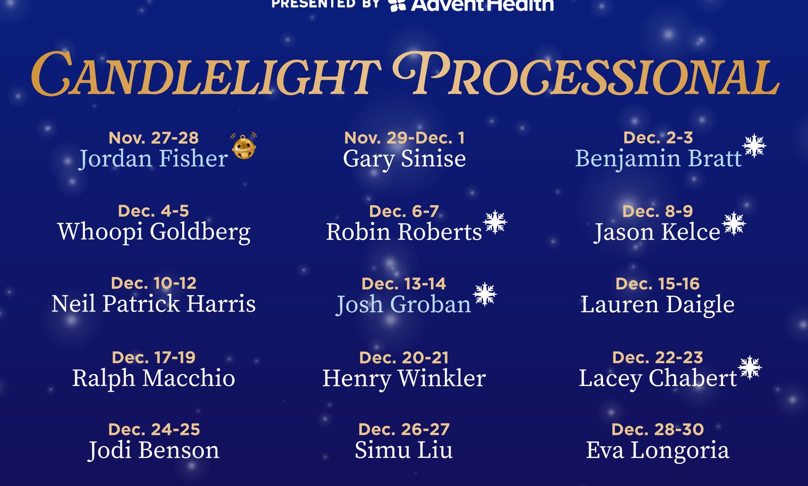 Jordan Fisher Takes EPCOT's Candlelight Processional Opening Nights, November 27 and 28, Completing the 2026 Narrator Lineup