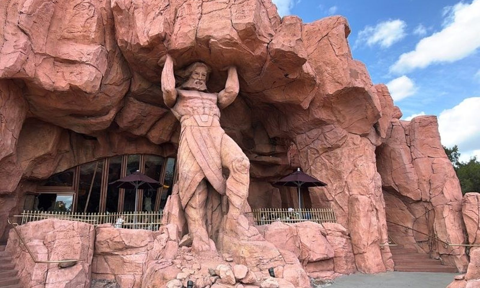Demolition Has Reached Mythos, and Part of Its Rockwork Is Coming Off the Back of the Restaurant Facing the Islands of Adventure Lagoon