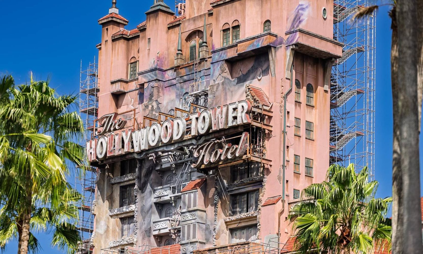 Scaffolding Is Coming Off the Front of Tower of Terror, Giving a Clear Look at the Repainted Lightning Scar