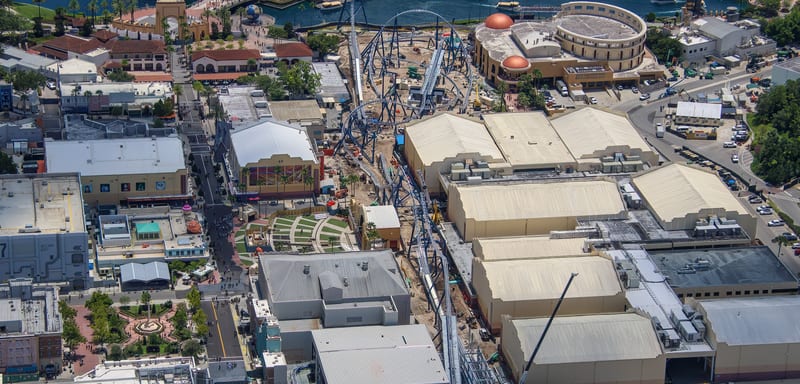 New Aerials Show Fast & Furious: Hollywood Drift Track Snaking Behind Music Plaza as Universal Re-Turfs the Concert Lawn