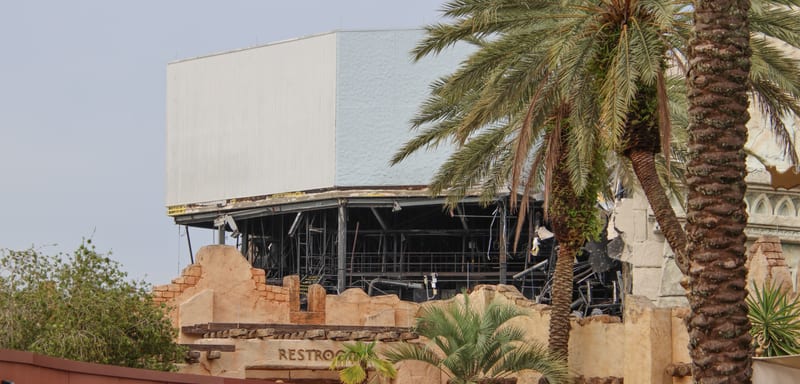 Demolition Has Peeled the Side Off Poseidon’s Fury, Exposing the Steel Skeleton of Its Final Show Chamber at Islands of Adventure