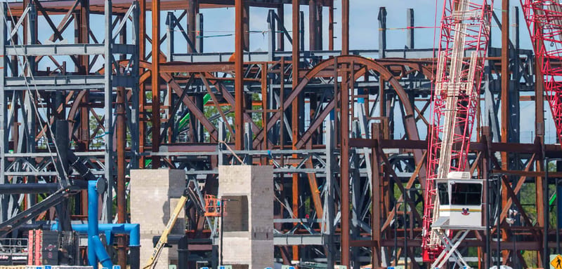 The Monsters, Inc. Coaster's M Shaped Load Station Went Up in Steel, and You Can See It From the Hollywood Studios Parking Lot