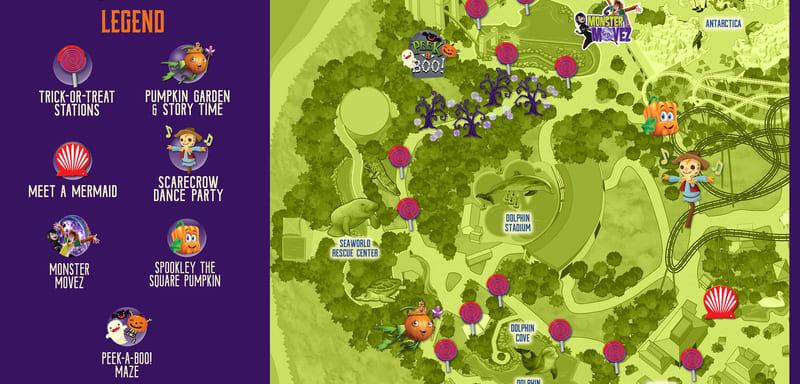 SeaWorld's New Spooktacular Map Names a Peek-a-Boo! Maze and a Monster Movez Dance Party, and Neither Name Appears Anywhere Else