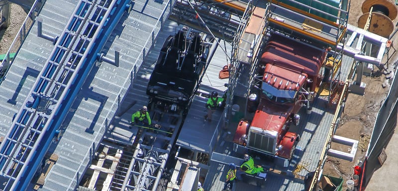 A Dodge Charger Ride Vehicle Is Being Pulled Along Part of Hollywood Drift's Track by Rope at Universal Studios Florida