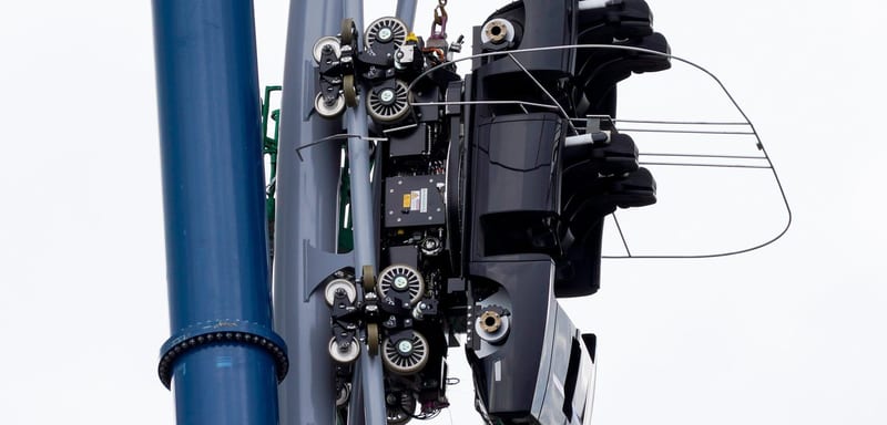 Hollywood Drift's Test Car Is Being Winched Up the Coaster's Vertical Spike, and the CityWalk Path Beneath It Has Closed