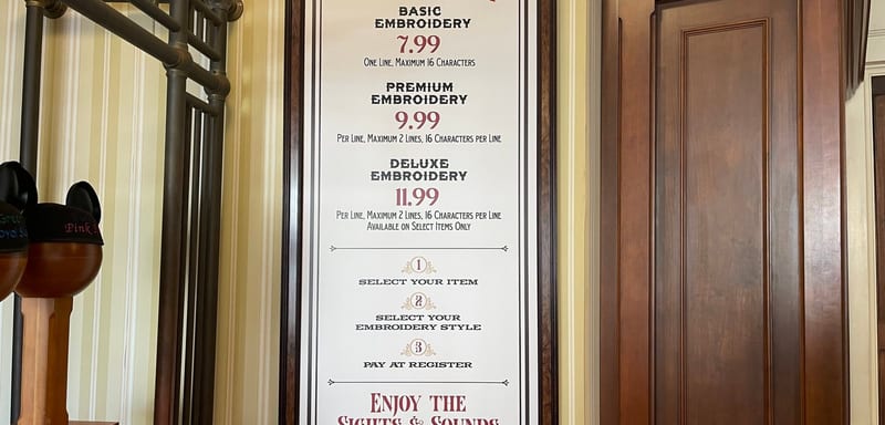 Magic Kingdom's Basic Embroidery Jumps From $4.99 to $7.99 at Curtain Call Collectibles, and Some Thread Colors Are Gone
