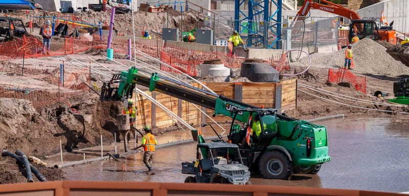 Concrete Is Pouring for Cars Ridge Run Rally, as Ride Foundations Take Shape in Magic Kingdom's Old Rivers of America Riverbed