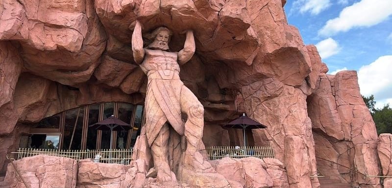 Demolition Has Reached Mythos, and Part of Its Rockwork Is Coming Off the Back of the Restaurant Facing the Islands of Adventure Lagoon