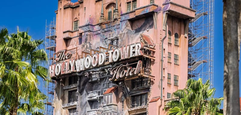 Scaffolding Is Coming Off the Front of Tower of Terror, Giving a Clear Look at the Repainted Lightning Scar