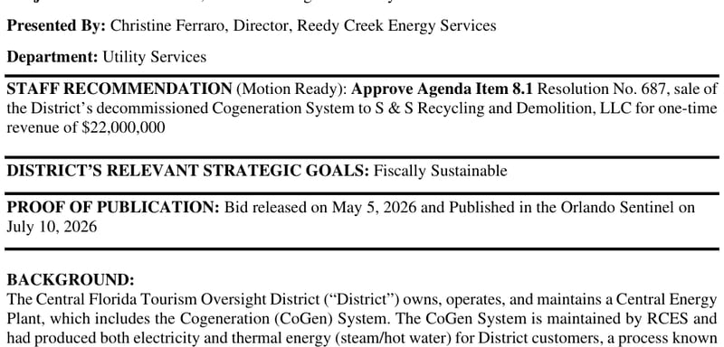 Disney World's District Is Selling Its Decommissioned Power Plant Equipment for $22 Million to Clear Space for Expansion
