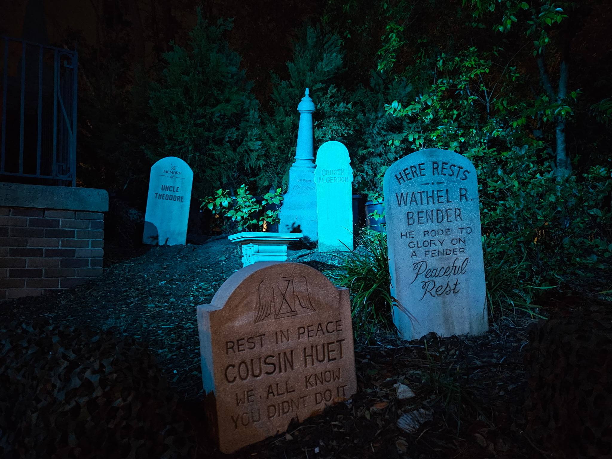 The rearranged family plot beside the Haunted Mansion queue at Magic Kingdom