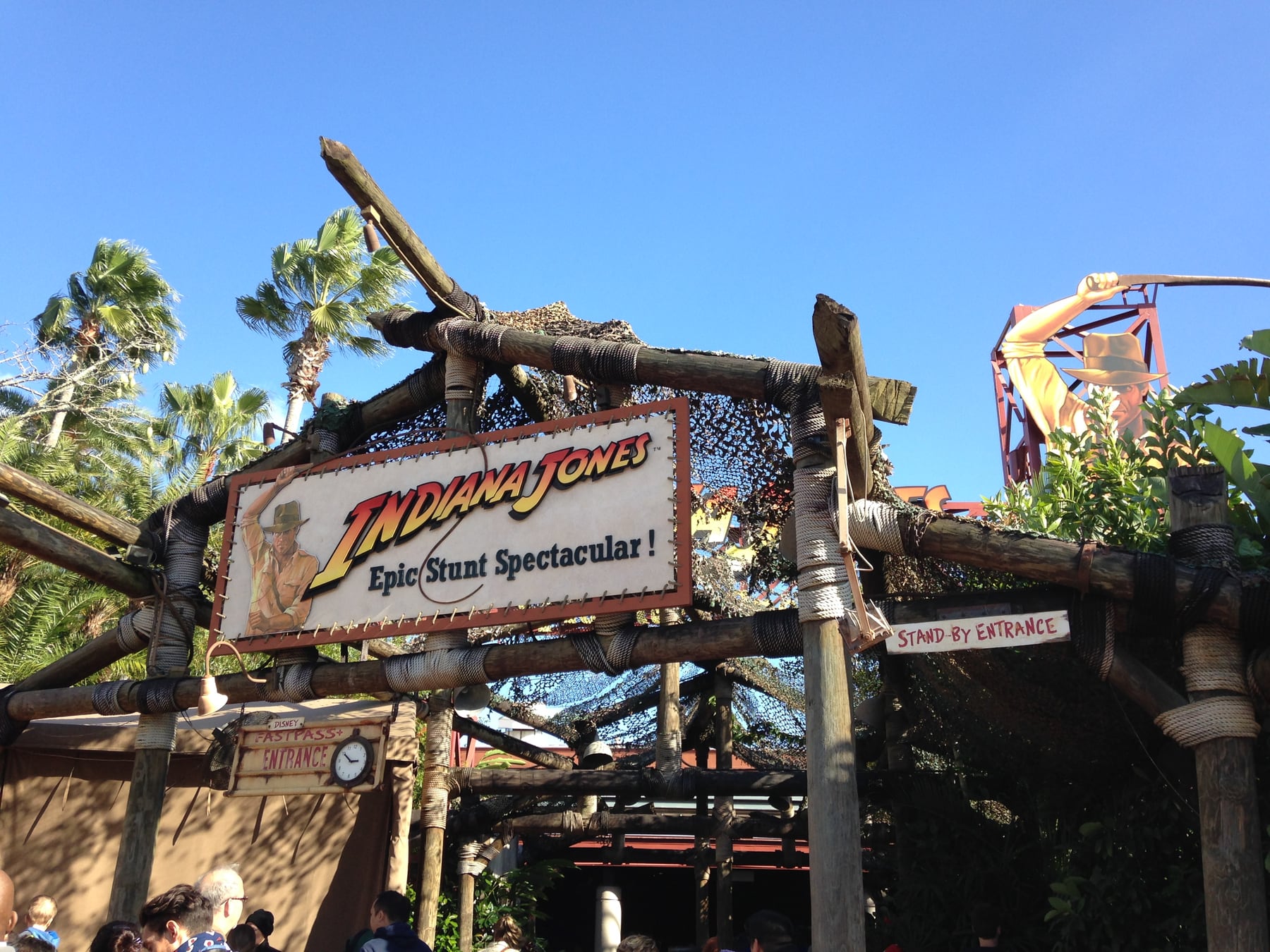 The rope and timber entrance marquee for the Indiana Jones Epic Stunt Spectacular at Disney's Hollywood Studios