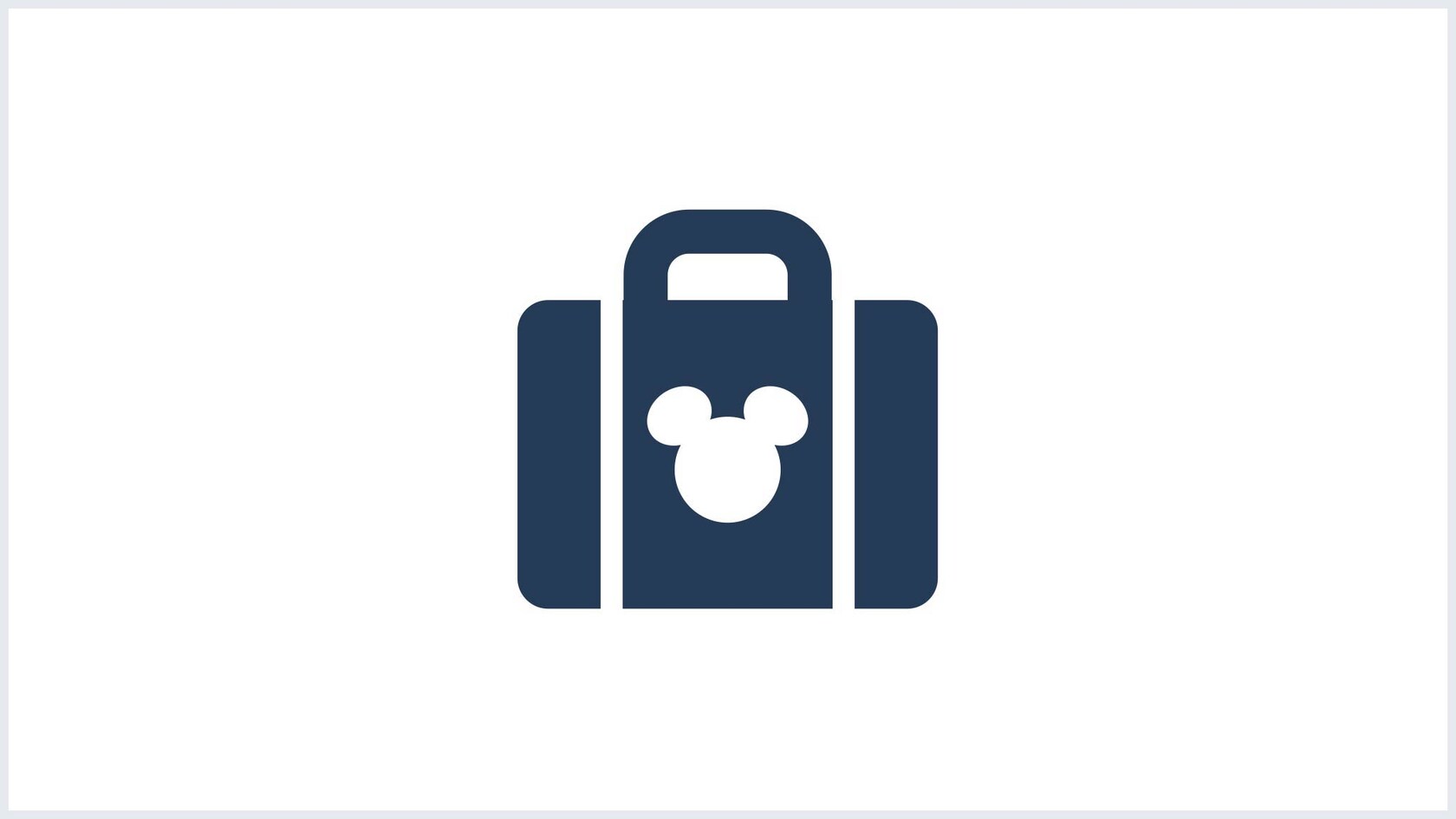 Disney's icon for the service, a flat navy blue suitcase with a handle and side pockets, with a white Mickey Mouse head shape on the front of it, centered on a plain white background