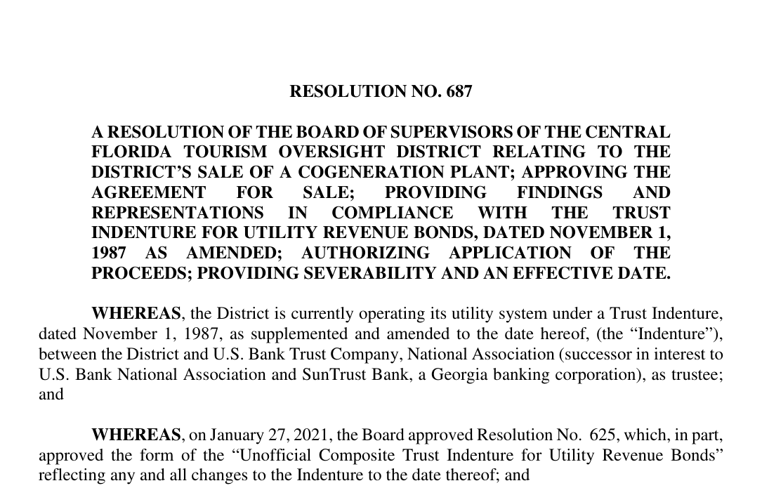 Resolution No. 687 approving the sale of the cogeneration plant