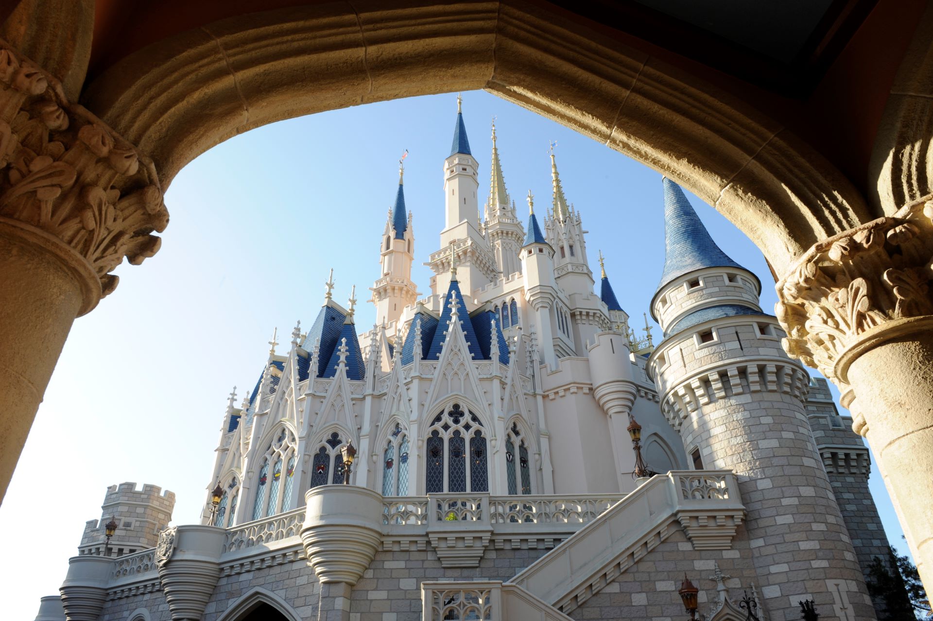 Cinderella Castle at Magic Kingdom in its refreshed grays, creams, blues, and gold palette after the 2026 repaint.