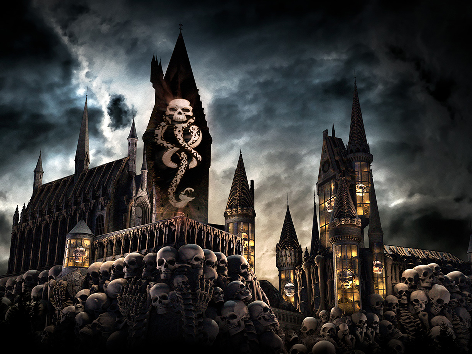Dark Arts at Hogwarts Castle projected on Hogwarts Castle at Universal Islands of Adventure