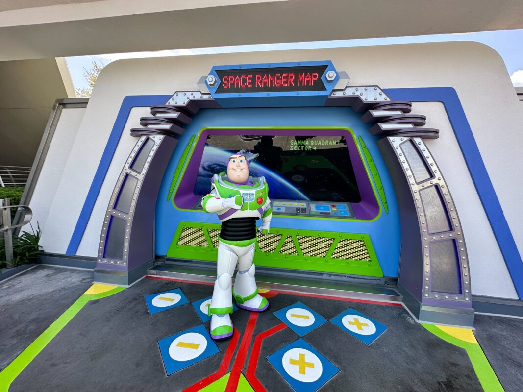 The same Tomorrowland meet-and-greet spot in 2023 with Buzz Lightyear and Toy Story theming