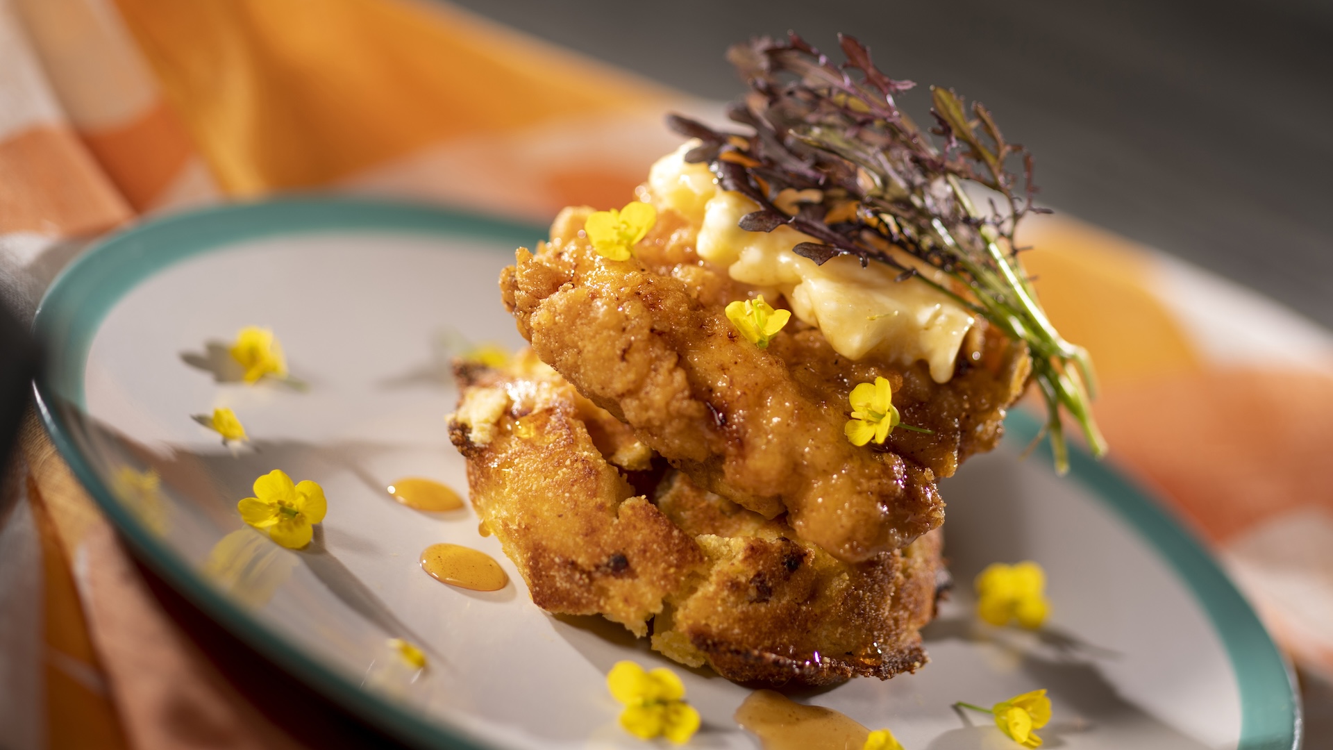 Chicken and Waffles at The Honey Bee-stro