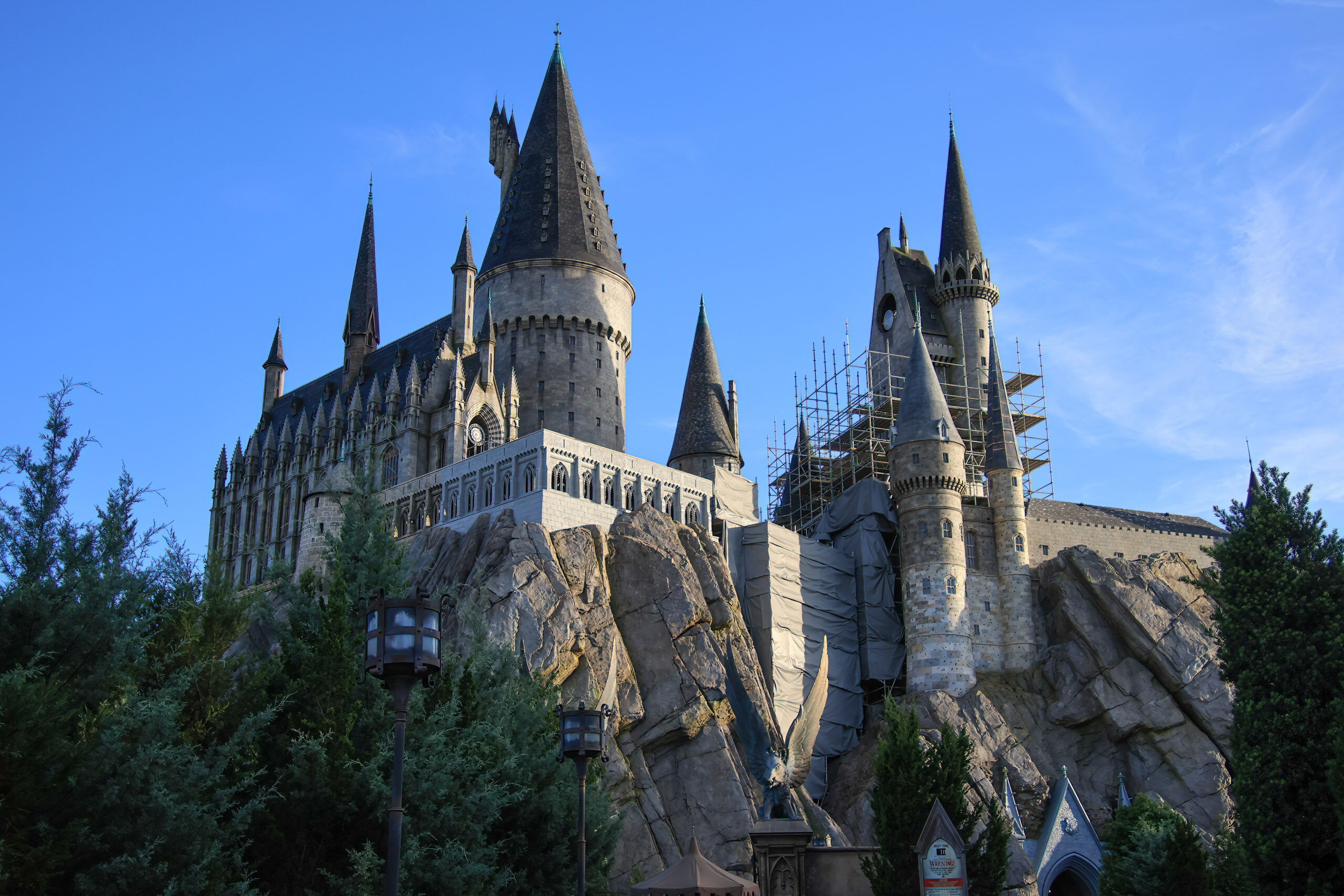 Hogwarts Castle at Universal's Islands of Adventure with most scrim and scaffolding removed during the May 2026 refurbishment.