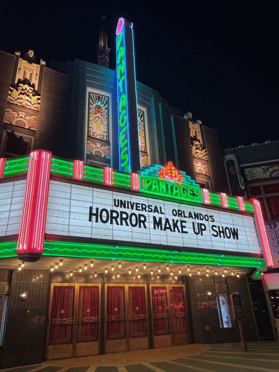 The Pantages Theater facade at Universal Studios Florida, home of the Horror Make-Up Show.
