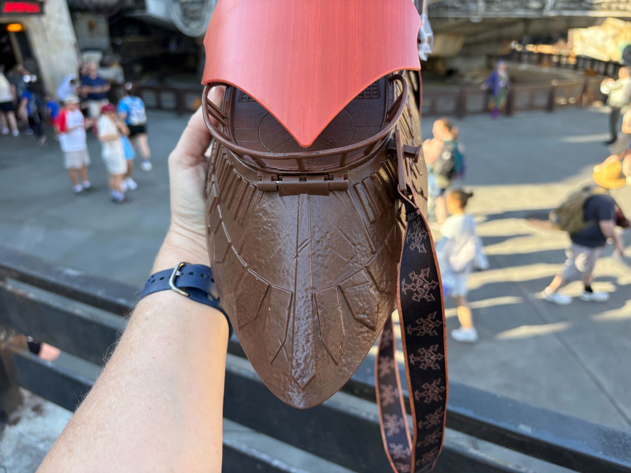The back of the Jabba's Sail Barge popcorn bucket open to show the popcorn storage compartment.