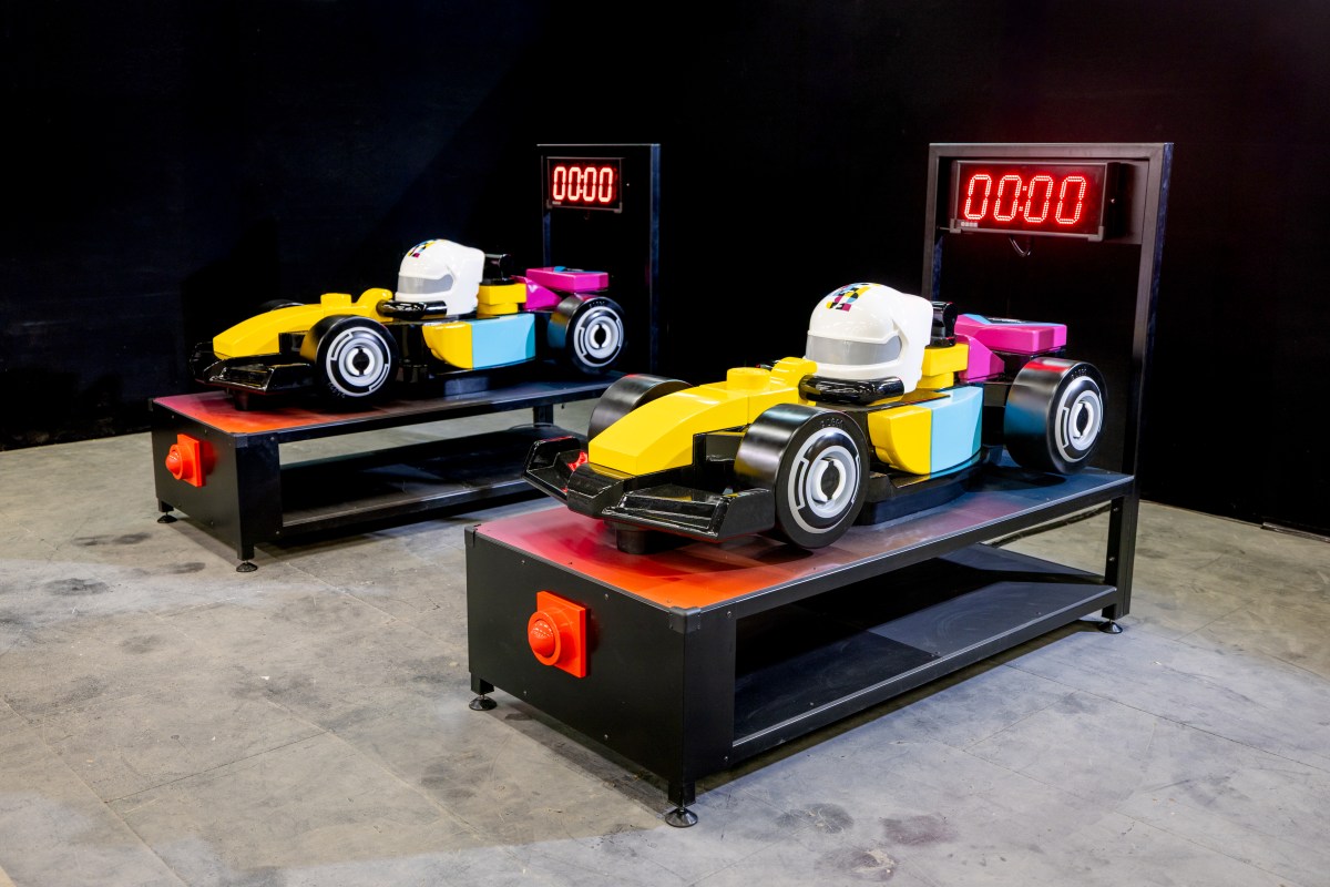Pit Lane Hype Show at the LEGO F1 Thrill Zone, a live drum and percussion performance using tools and snapping LEGO bricks as instruments at LEGO Festival 2026.