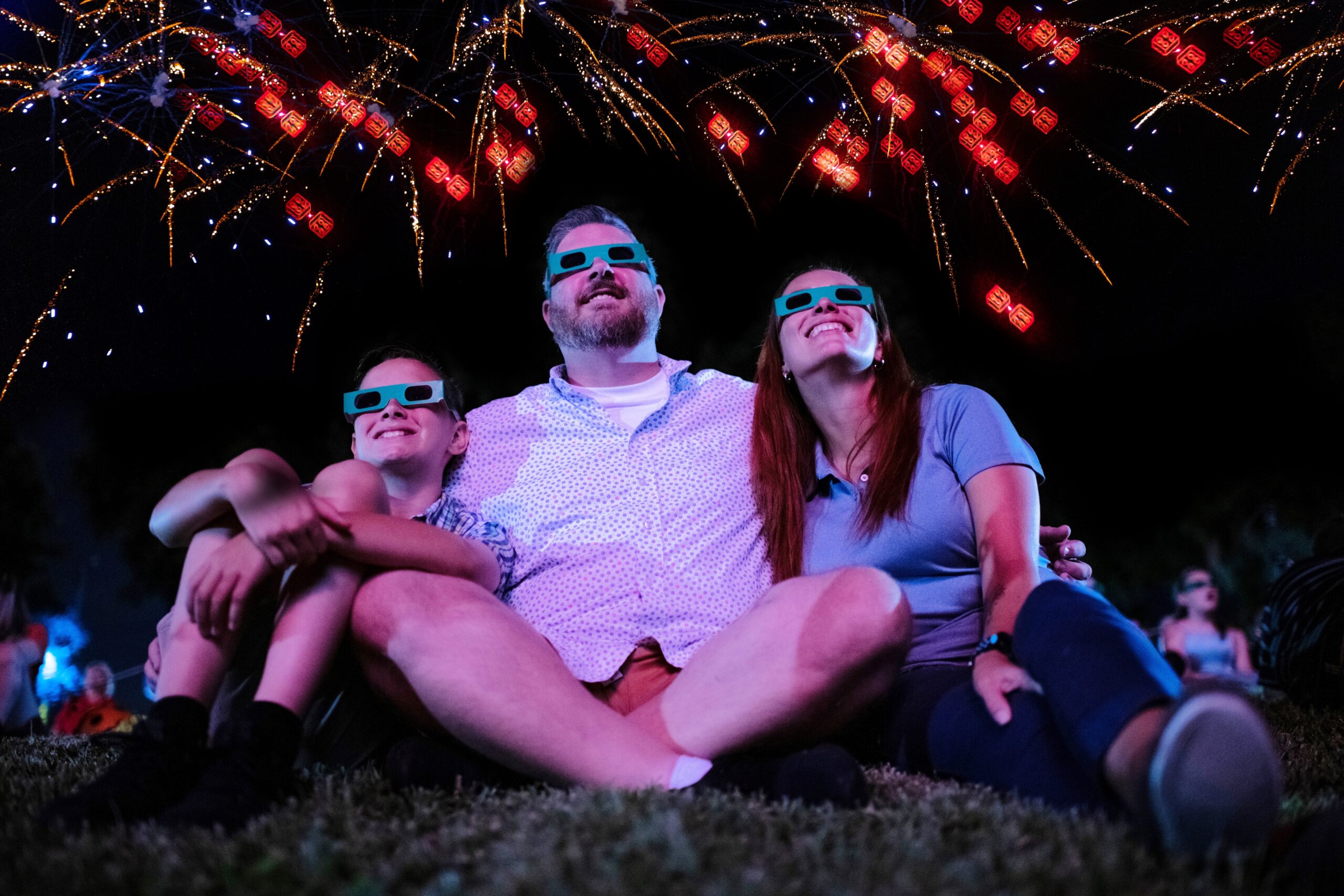 LEGO-brick holographic viewing glasses for Red, White and BOOM! at Legoland Florida, free to guests while supplies last starting at 7:45 p.m. on July 4, 2026.