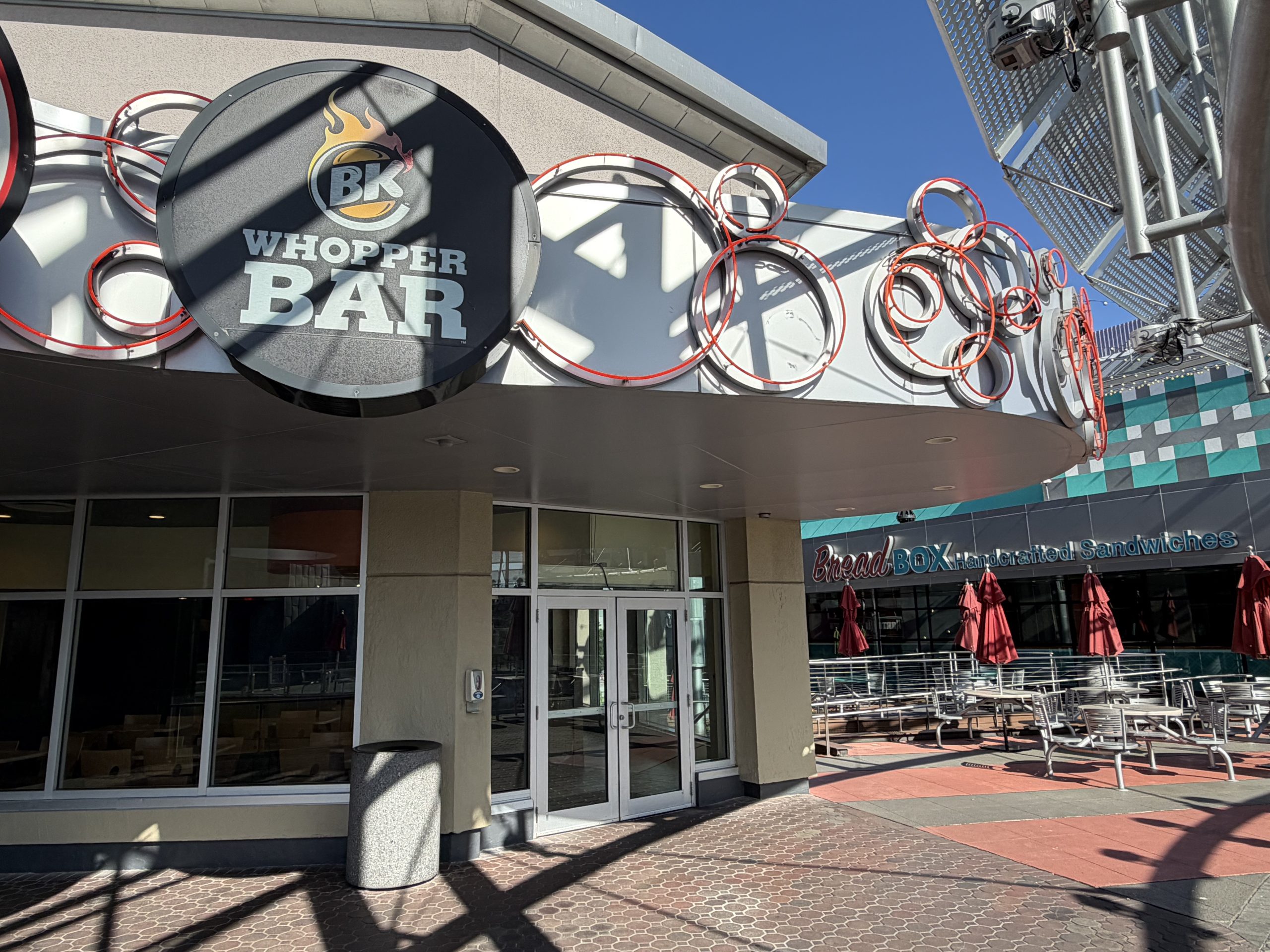 Former Burger King Whopper Bar at Universal CityWalk, now behind construction scrim