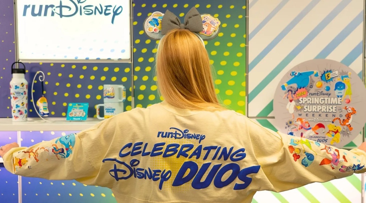 2026 runDisney Springtime Surprise Weekend spirit jersey featuring Disney Duos artwork