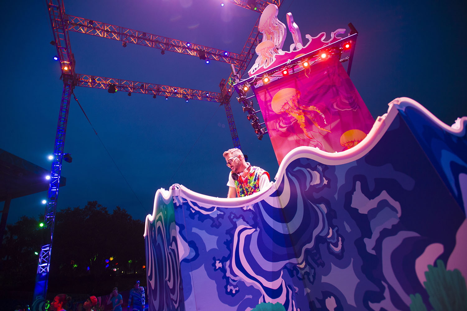 Club SeaGlow DJ dance party at Bayside Stadium during Electric Ocean at SeaWorld Orlando.