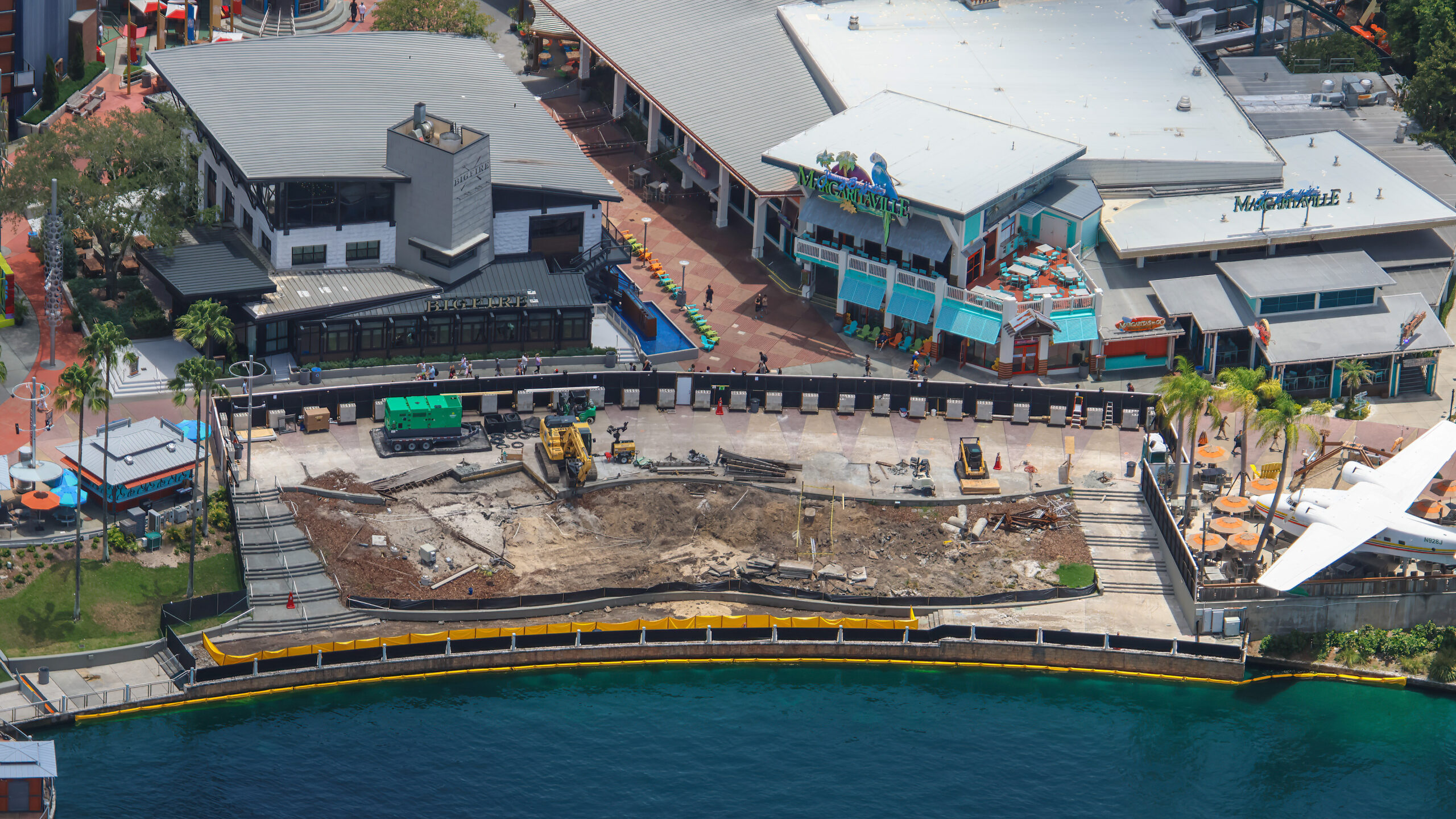 A July 2026 aerial of the Category 10 construction site and new bus lane at Universal CityWalk