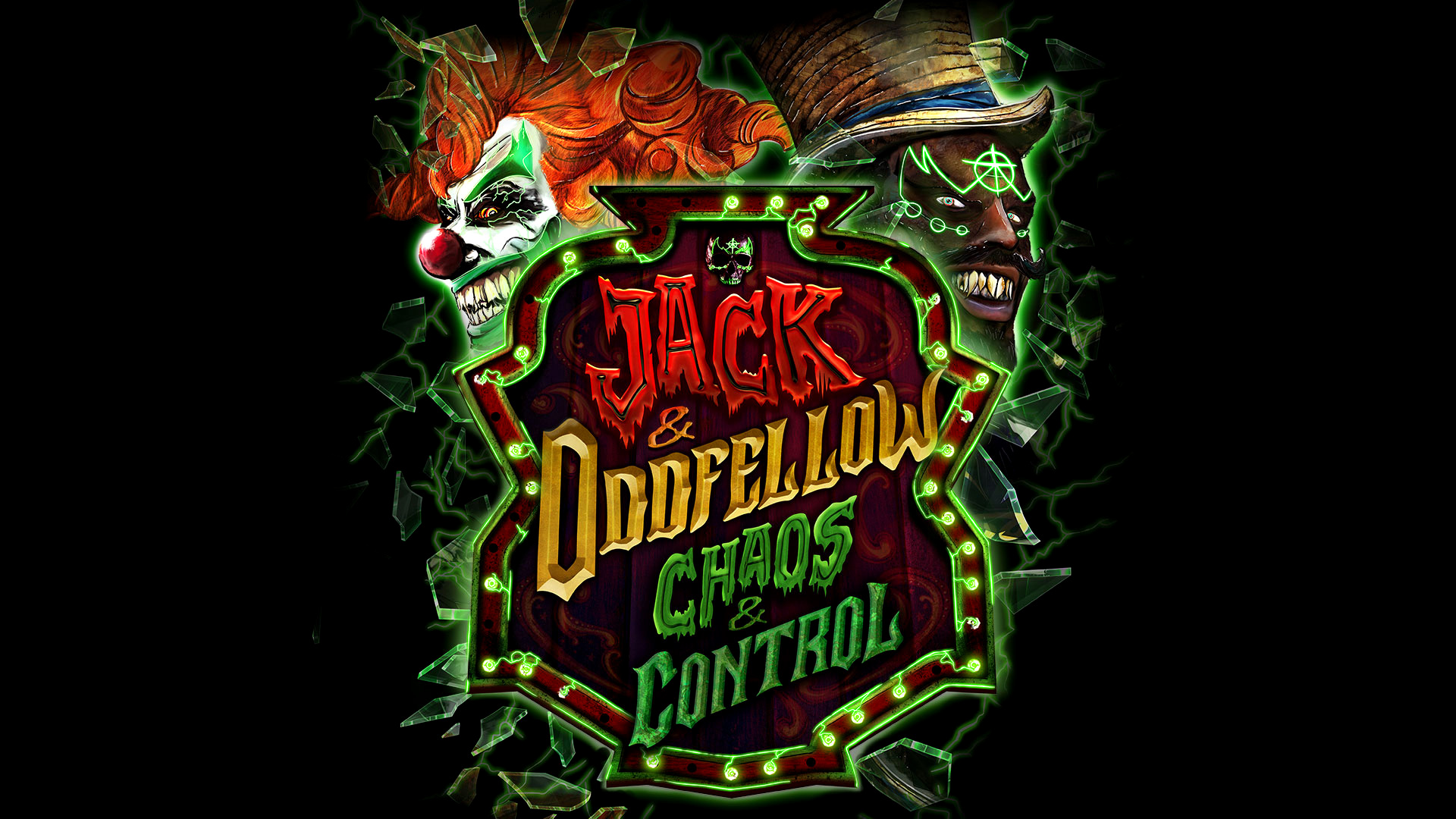 Key art for the Jack and Oddfellow Chaos and Control haunted house at Halloween Horror Nights 35