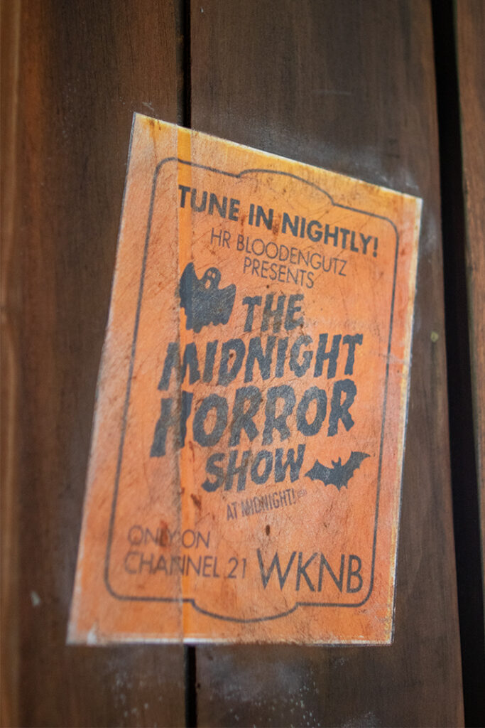 A worn poster for The Midnight Horror Show, the fictional program H.R. Bloodengutz hosted on WKNB.